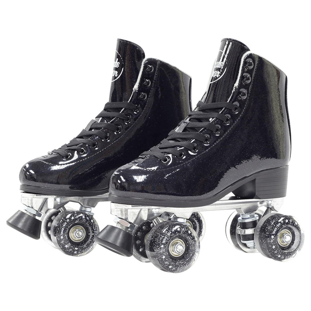 SKATE GEAR Outdoor 83A Wheels Quad Roller Skate - Glitter Black