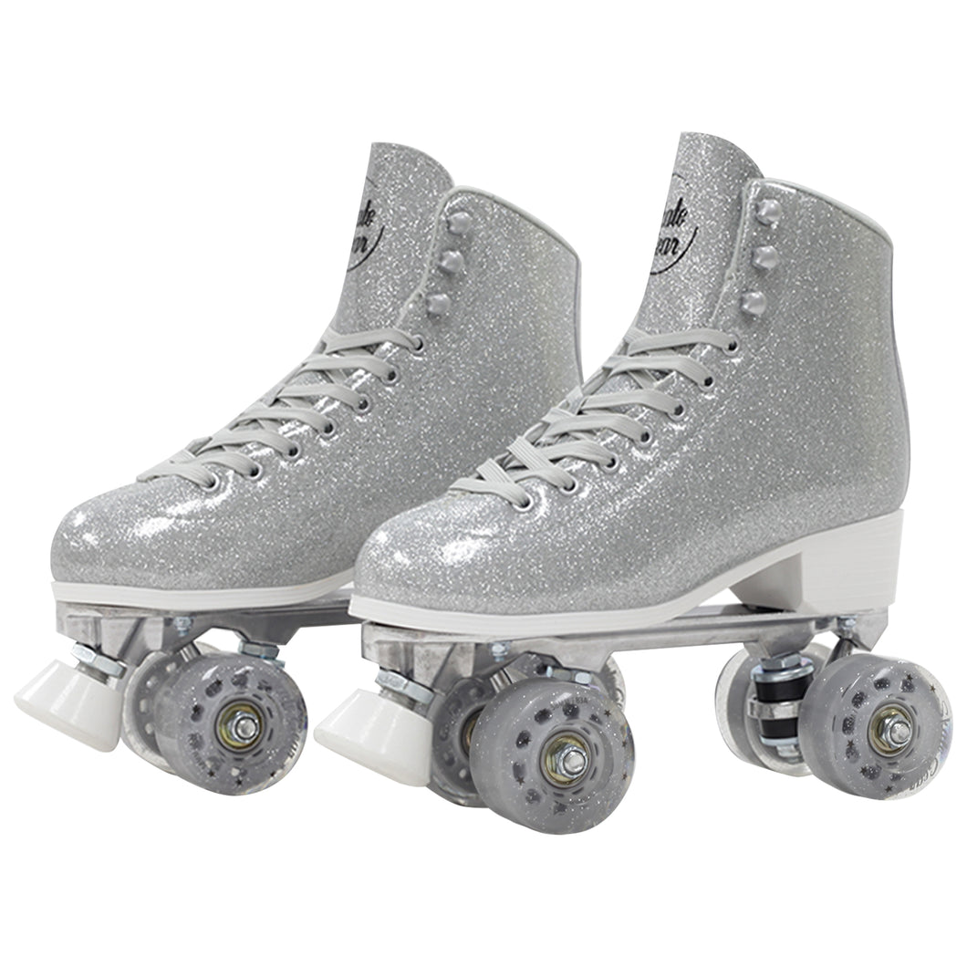 SKATE GEAR Outdoor 83A Wheels Quad Roller Skate - Glitter Silver