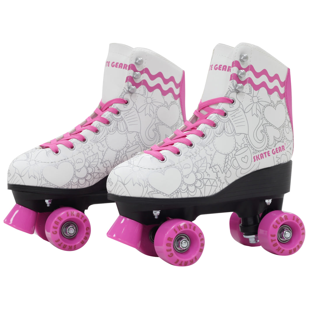 SKATE GEAR Indoor 95A Wheels Quad Roller Skate - Graphic Pink