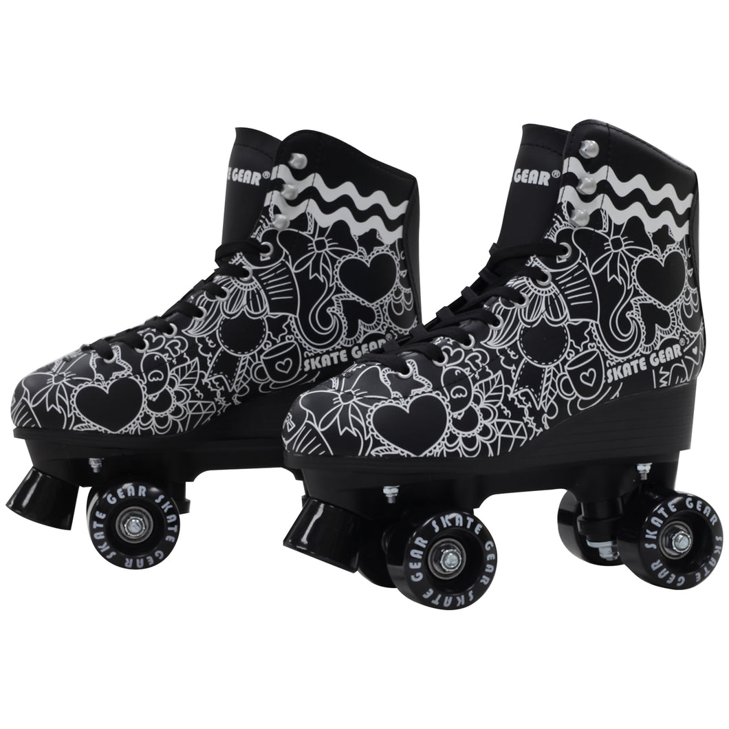 SKATE GEAR Indoor 95A Wheels Quad Roller Skate - Graphic Black