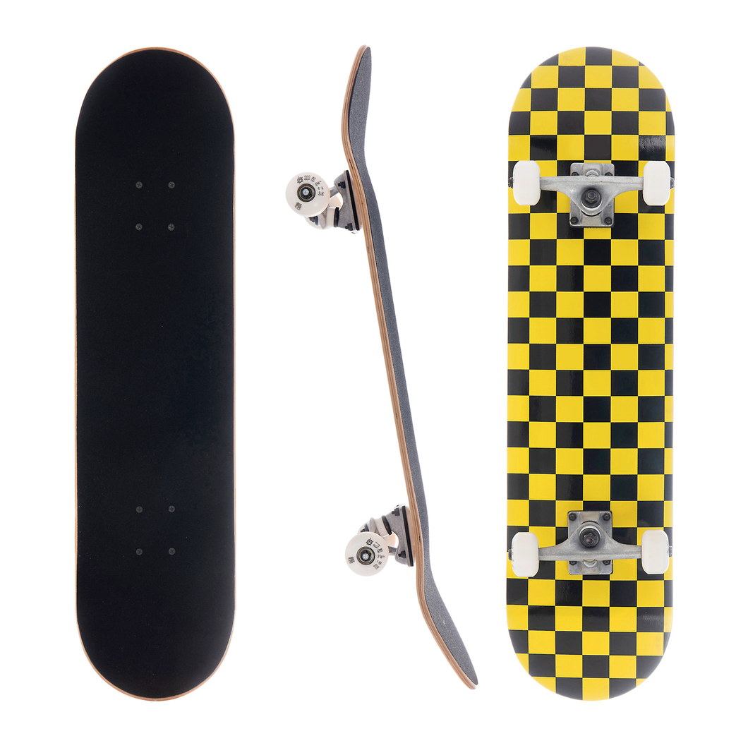 AWAKEN 8.0 Inch Complete Skateboard Yellow Checker