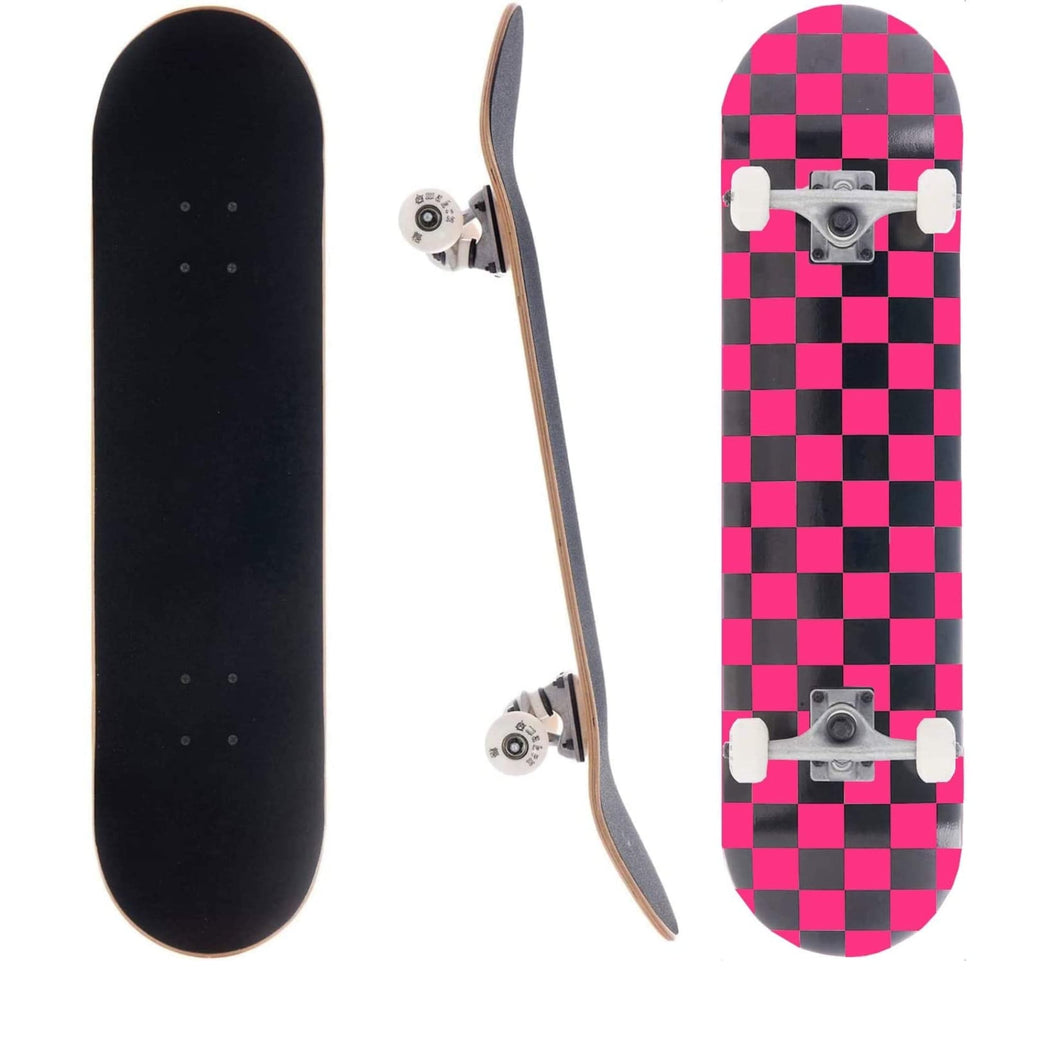 AWAKEN 8.0 Inch Complete Skateboard Pink Checker