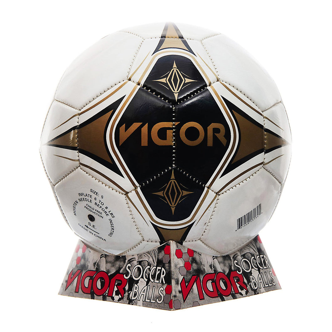 VIGOR Size 5 Soccer Ball | White Black Gold