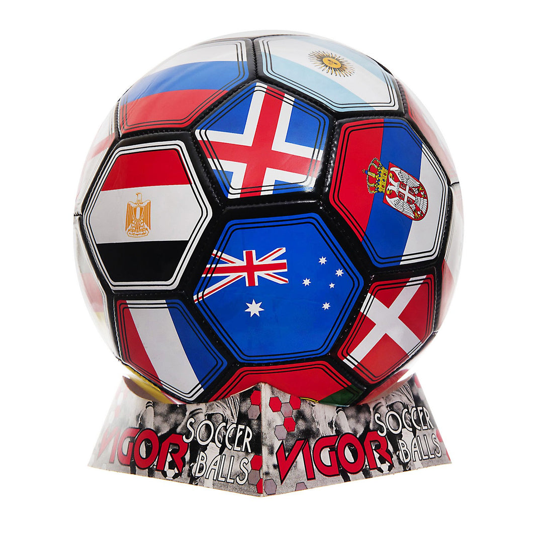 VIGOR Size 5 Soccer Ball | Black World Flags