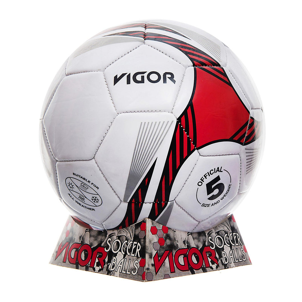 VIGOR Size 5 Soccer Ball | White Red Black