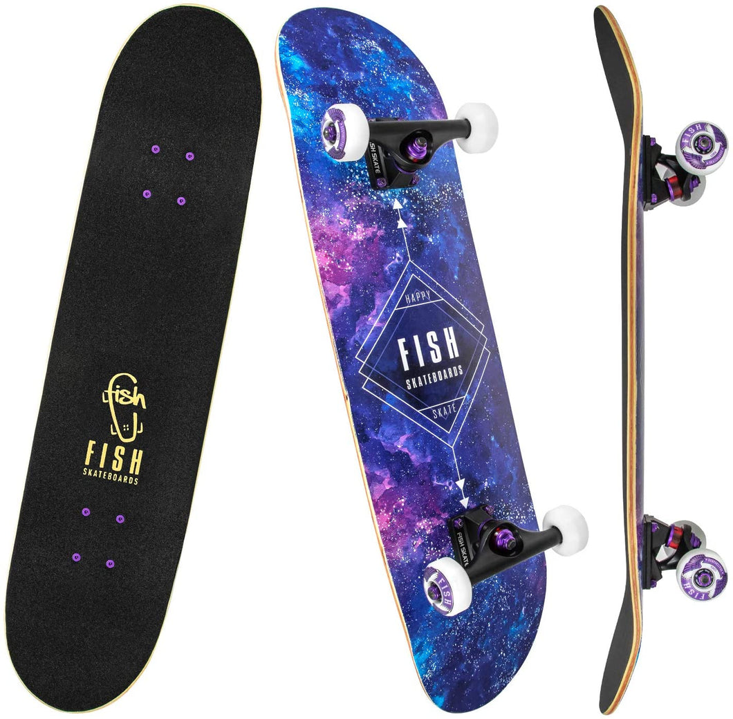 FISH SKATEBOARDS 8.0 Inch Complete Skateboard SKY PURPLE