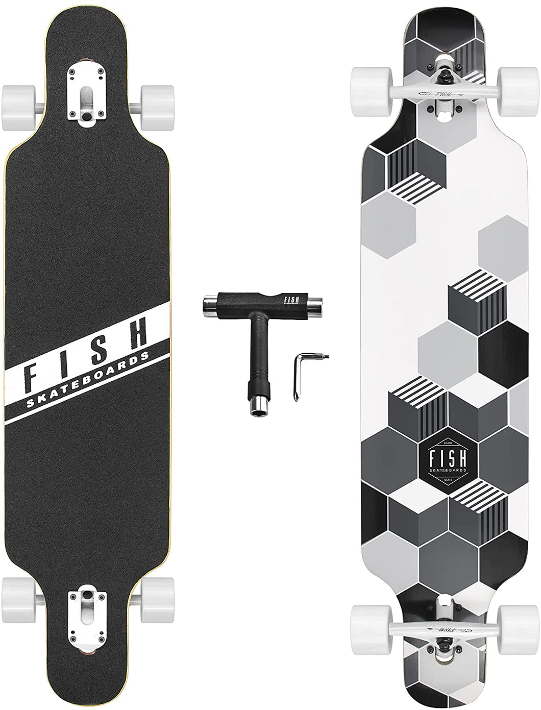 FISH 41 Inch Complete Longboard White