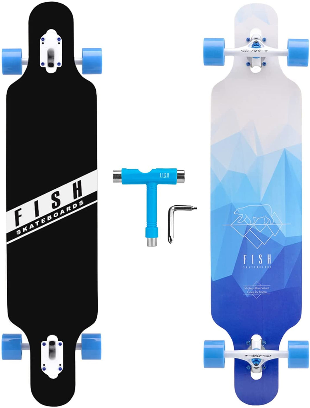 FISH 41 Inch Complete Longboard White Bear