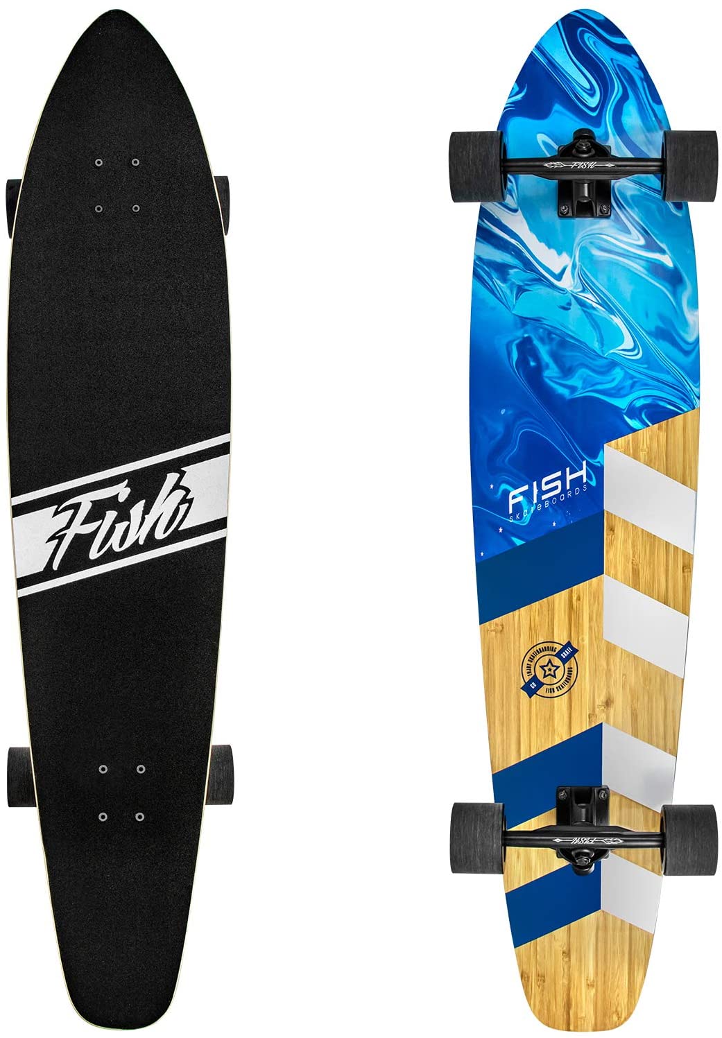 FISH 44 Inch Kick Tail Bamboo Longboard Cruiser - Blue