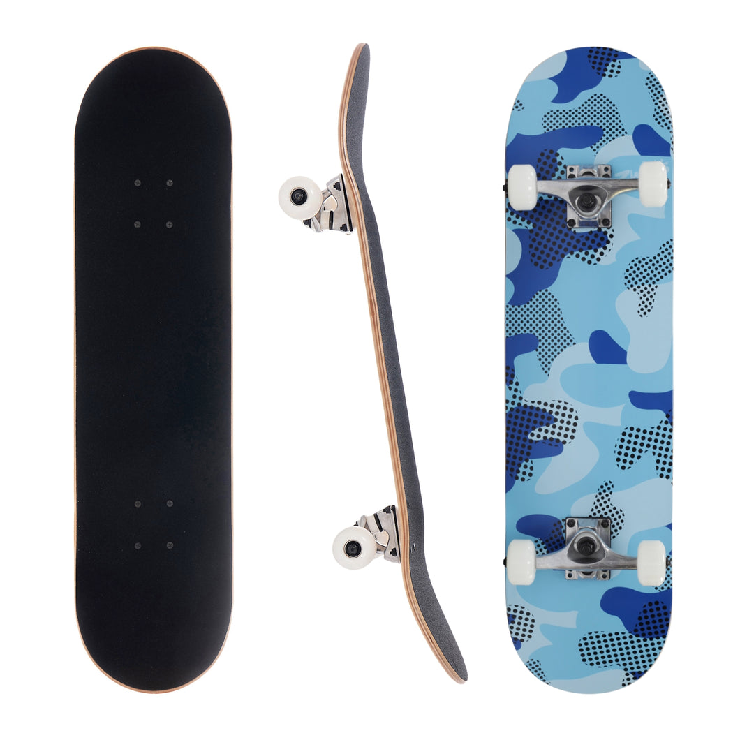 3whys 8.0 Inch Complete Skateboard Blue Camouflage