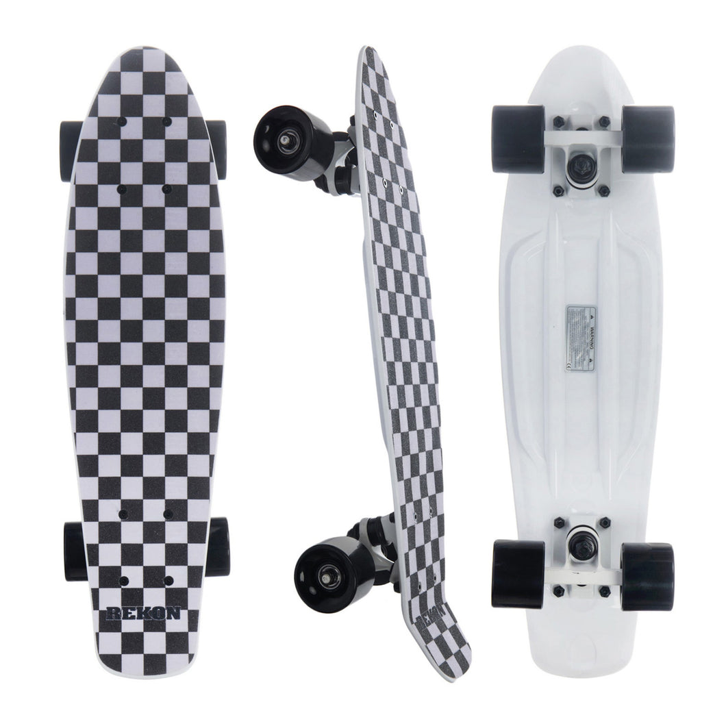 REKON 22 Inch Checker Grip Tape on White Deck Plastic Cruiser