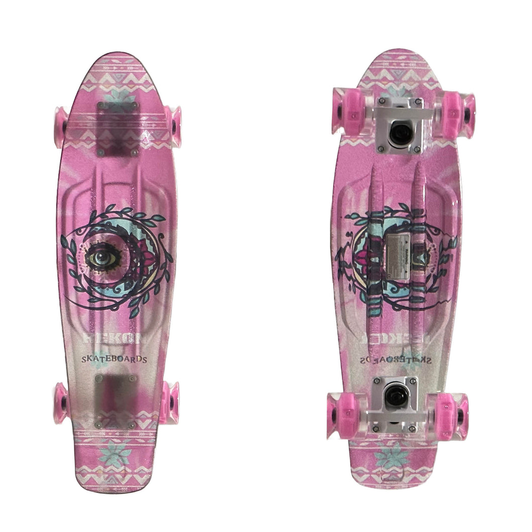 REKON 22 Inch Pink Grip Tape on Clear Deck Plastic Cruiser