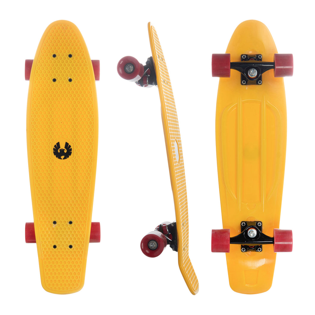 REKON 28 Inches Yellow Deck Red Wheels Plastic Cruiser