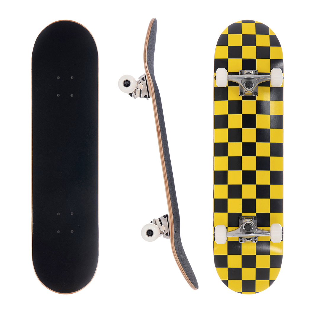 BLANK 8.0 Inch Complete Skateboard Yellow Checker