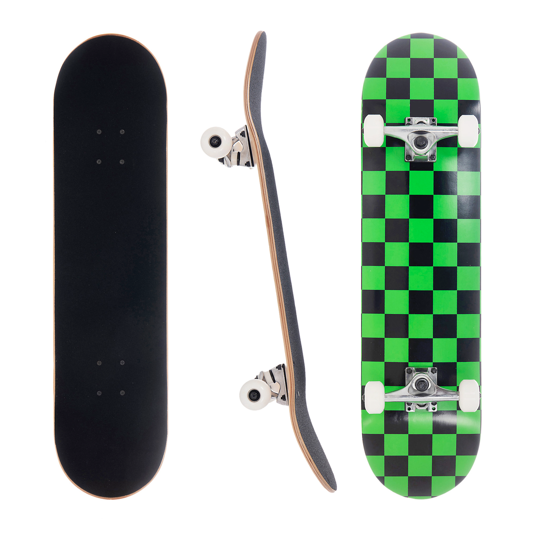 BLANK 8.0 Inch Complete Skateboard Green Checker